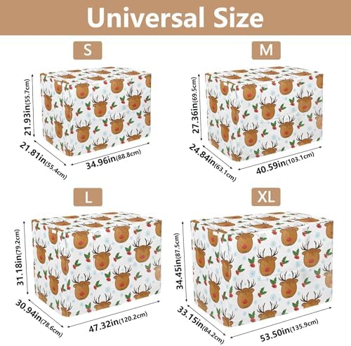 Kigai Reindeer Head Dog Crate Cover Oxford Fabric Windproof Waterproof Kennel Cover with Breathable Mesh & Roll-Up Panels, Fit for 35 in Cage, Washable