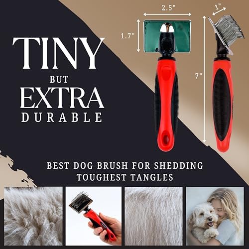 Tiny Slicker Brush for Dogs - Protected Pins for Extra Comfort - 1 inch Pins for Easy Detangling for Long Hair Dog, Cats, Doodle, Goldendoodle
