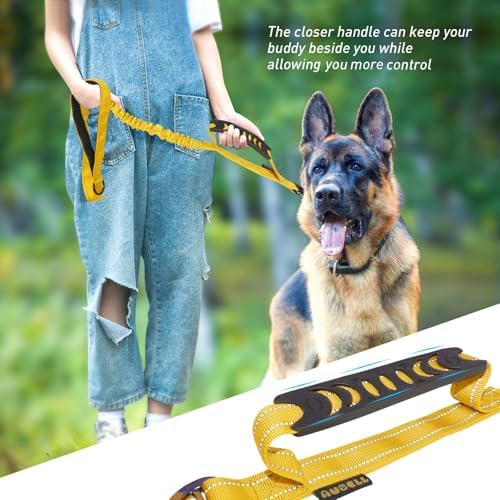 AUBELL Tactical Dog Leash Heavy Duty,4-6ft No Pull Bungee Leash,Yellow