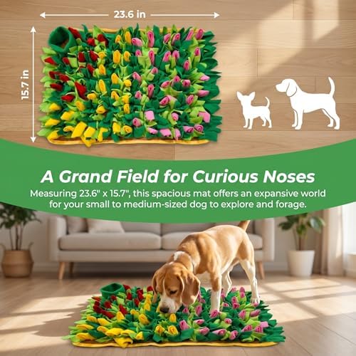 Snuffle Mat for Dogs, Slow Feeder Puzzle Toy, Non-Slip Washable, 23.6"x15.7"（Pink Mix）