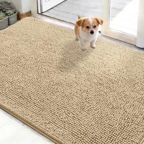 OLANLY Dog Door Mat for Muddy Paws 50x30, Super Absorbent Chenille Mud Mat