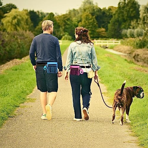 STMK Dog Treat Pouch Dog Clicker Training Kit, Dog Training Treat Pouch Dog Clicker for Training, 3 Ways to Wear Easily Carries Treat Pouches for Pet Training (Blue and Pink)