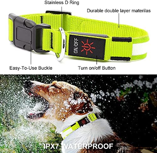 Light up Dog Collar Full Adjustable Dog Collar Safety Glowing(Green, Large)