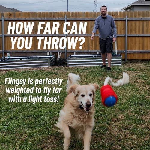 Made in USA Flingsy Dog Ball Launcher and Rope Tug Fetch Thrower Combination Throwing Toy with 100-Percent Natural Cotton Rope