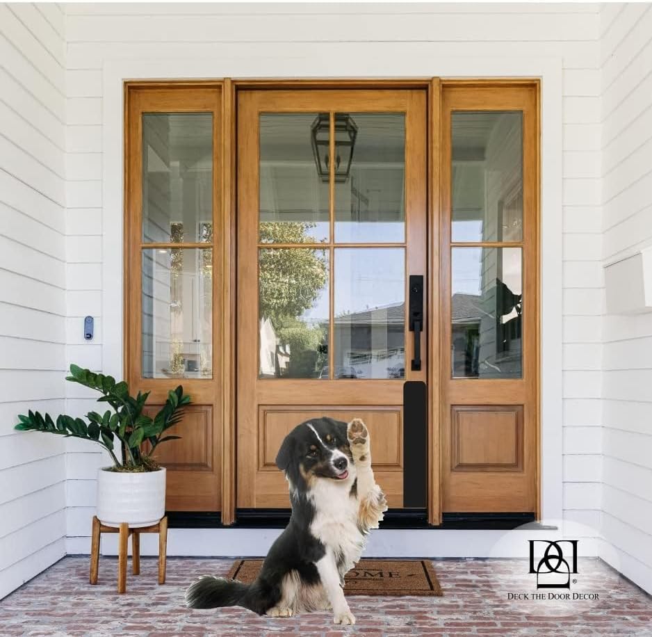 Deck the Door Decor Dog Scratch Door Protection Plate - Elegant Anodized Aluminum for All Door Types. Pet-Safe with Polished Edges and Rounded Corners. 3M Adhesive Mount - Satin Black 6x30in