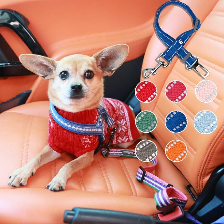 Blueberry Pet Essentials Pastel Color Reflective Dog Seat Belt Tether, Baby Pink, Durable Safety Car Vehicle Seatbelts Leads Use with Harness