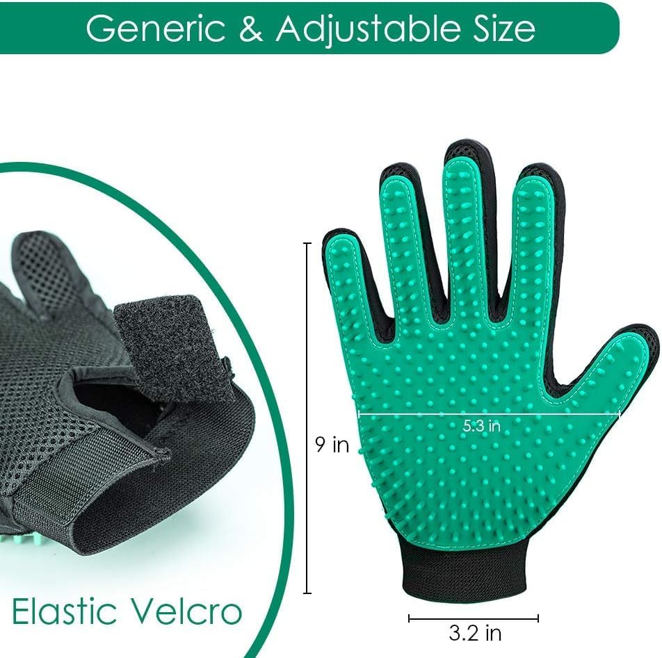 Pet Hair Removal Glove with 255 Silicone Tips for Dogs & Cats, Right Green