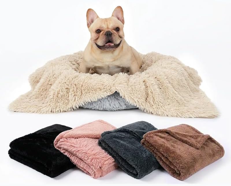 Pet Blankets Waterproof Fluffy Fleece Blanket Cat Dog Blankets Liquid Pee Proof Throw Blanket Reversible Furniture Protector Cover Washable for Couches Beds Sofa 57"x40" Beige