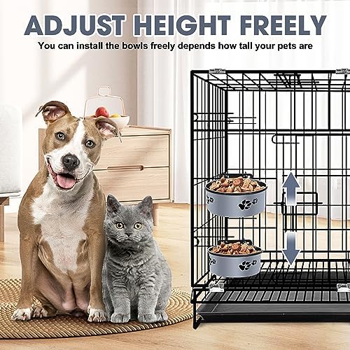 Hanging Dog Bowls for Kennel, 34oz &25oz Food and Water Bowl, 2 Pack