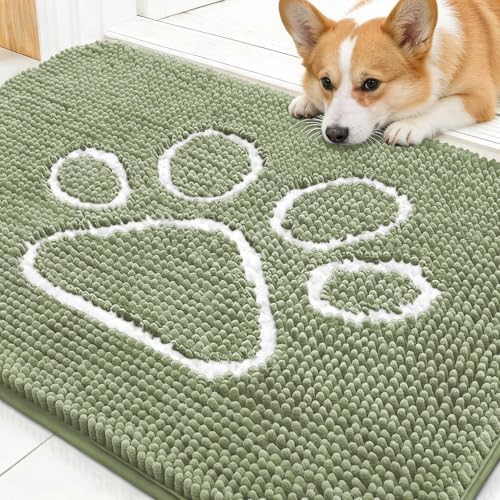 OLANLY Dog Door Mat for Muddy Paws 47x20, Paw Print Design Chenille Mud Mat