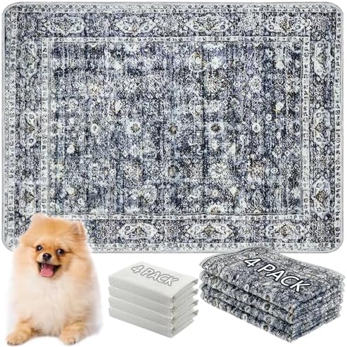 Washable Thickened Pee Pads for Dogs, 4 Pack (18"x24") Upgrade Reusable Puppy Pads with Non-Slip Rug, Super Absorbent Leakproof Puppy Training & Whelping Pads for Dogs, Doggie