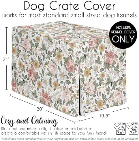 Sweet Jojo Designs 30in. Small/Medium Dog Crate Cover (Boho Vintage Floral) for Girls Pet Cage, Kennel Covers (Bohemian, Shabby Chic, Rose, Flower, Elegant, Wildflower, Farmhouse, Pink, Yellow, Green)