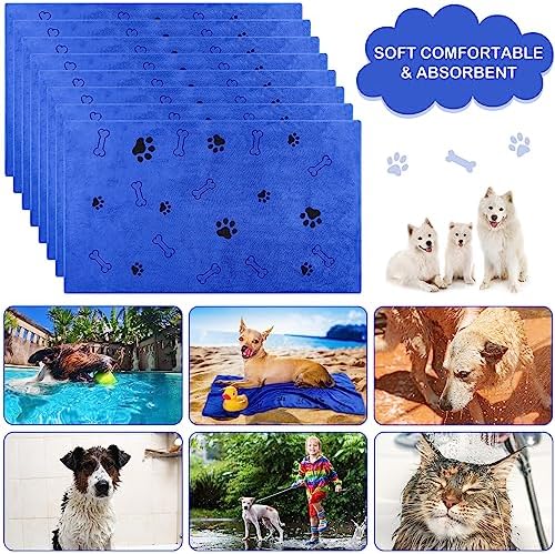 8 Pcs Dog Towel for Drying, 40 x 24 Inch, Dog Paw and Bone, Dark Blue