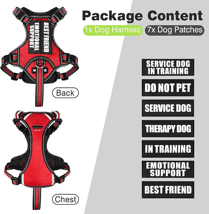 WINSEE Service Dog Vest No Pull Dog Harness with 7 Dog Patches, Reflective Pet Harness with Durable Soft Padded Handle for Training Small, Medium, Large, and Extra-Large Dogs