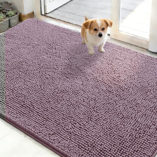 OLANLY Dog Door Mat for Muddy Paws 50x30, Super Absorbent Chenille Mud Mat