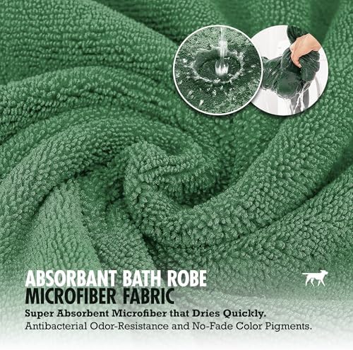 Tuff Pupper Fast Drying Dog Bath Robe | 800 GSM Plush Dog Towel Bathrobe/Dressing Gown | Super Absorbent Pet/Puppy Bathrobe | Adjustable Hood & Belly Strap | Super Soft | Fast Drying (XS, Green)