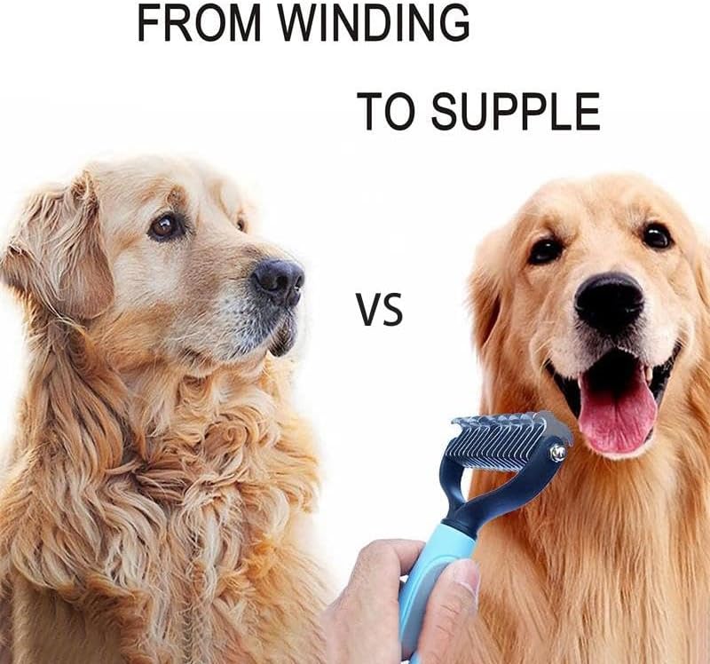 Pet Grooming Rake - Double-Sided Deshedding Dematting Tool, Undercoat Rake for Dogs & Cats, Extra-Wide Dog Grooming Brush & Deshedder Comb for Long Hair, Reduces Shedding 95%