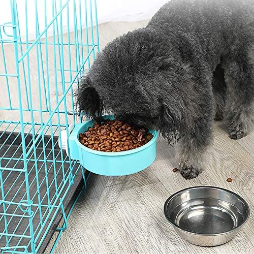kathson 3 PCS Crate Dog Bowl, Stainless Steel Removable Hanging Cage Food Bowl Pet Food Spoon & Water Feeder Bowls Coop Cup for Puppy Cat Bird Rabbit