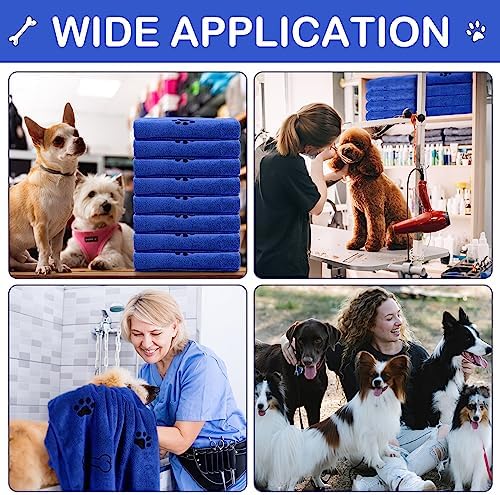 8 Pcs Dog Towel for Drying, 40 x 24 Inch, Dog Paw and Bone, Dark Blue