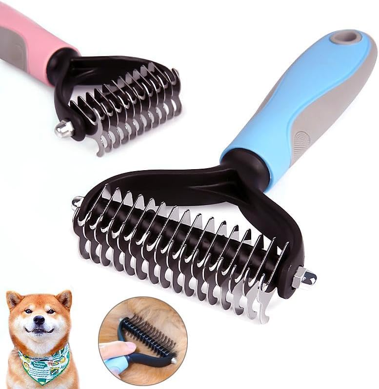 Pet Grooming Rake - Double-Sided Deshedding Dematting Tool, Undercoat Rake for Dogs & Cats, Extra-Wide Dog Grooming Brush & Deshedder Comb for Long Hair, Reduces Shedding 95%