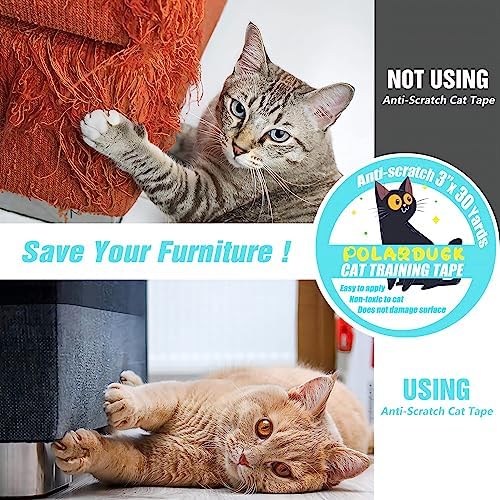 Polarduck Anti Cat Scratch Tape: 3 inches x 30 Yards Cat Training Tape 100% Transparent Clear Double Sided Cat Scratch Deterrent Tape Furniture Protector for Couch, Carpet, Doors, Pet & Kid Safe