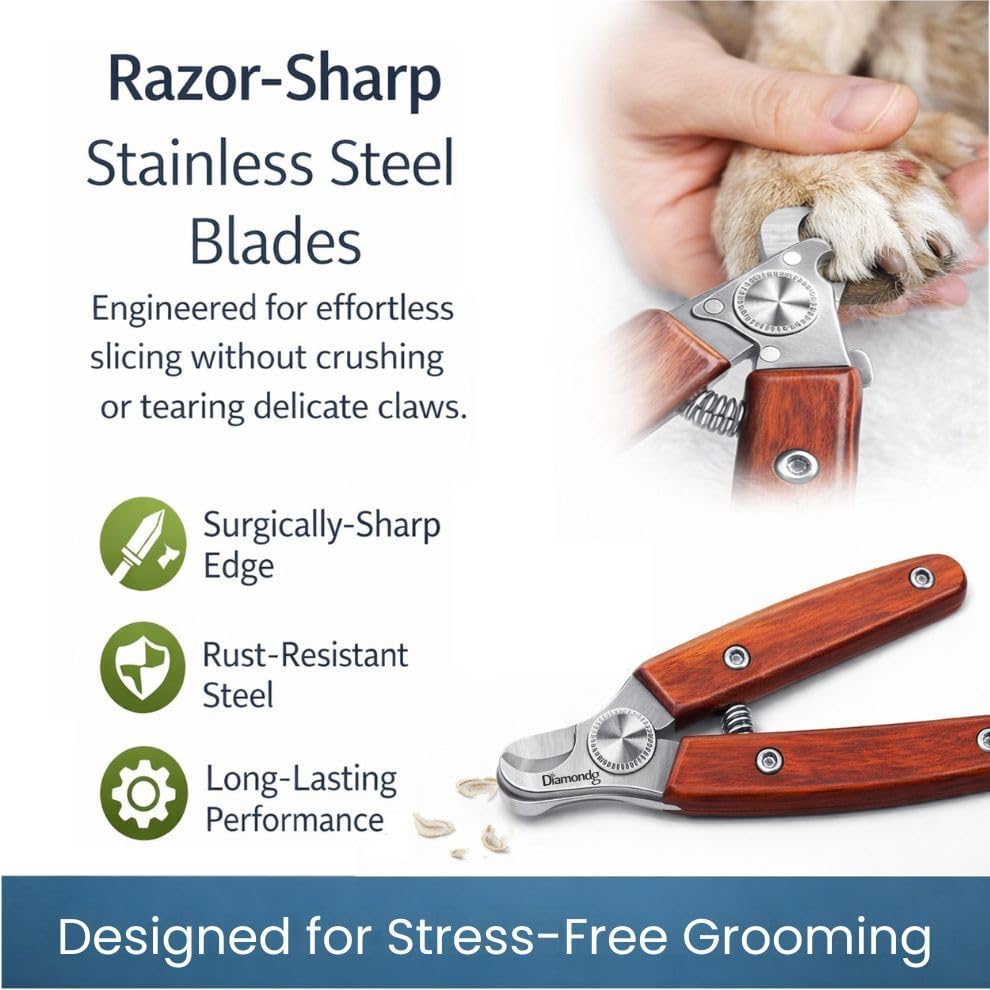 Diamondg Nail Clippers for Dogs & Cats - Heavy Duty Stainless Steel Blades