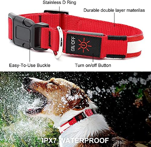 LED Dog Collar, Dog Light Up Collar,for Night Walking (Red, Large)
