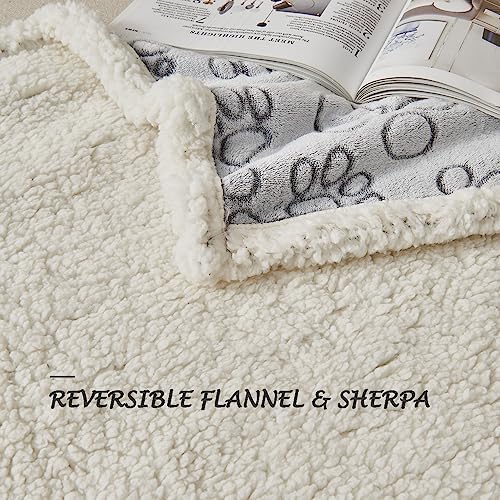 Qeils Dog Blankets for Small Dogs - Waterproof Pet Blanket Washable - Sherpa Fleece Puppy Blanket, Soft Plush Reversible Dog Blanket for Bed Couch Car Sofa, 30"X40", Grey Paw Print