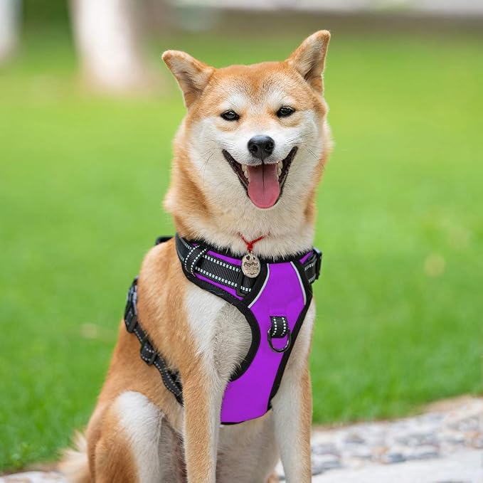 PoyPet No Pull Dog Harness Large, Reflective Vest with Front Clip & Handle