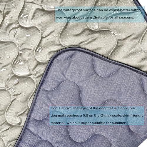 Dog Cooling Mat for Medium Dogs & Cats, 39 x 28 in Washable Pet Cooling Pad, Double-Sided Soft Mat with Waterproof Reverse Side, No Gel, Water or Electricity, for Crate, Sofa, Floor & Car(Blue, L)