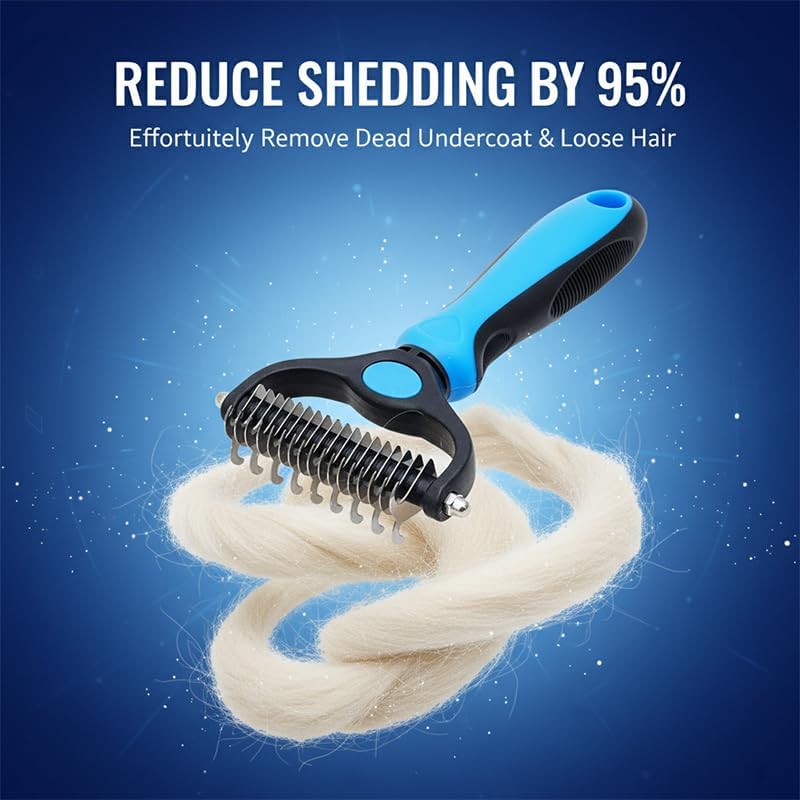 Pet Grooming Tool, Double Sided Deshedding Brush Dematting Rake, Stainless Steel Grooming Comb for Dogs & Cats, Undercoat Rake for Removing Loose Fur, Tangles and Knots (Pink-S, 1 Pack)