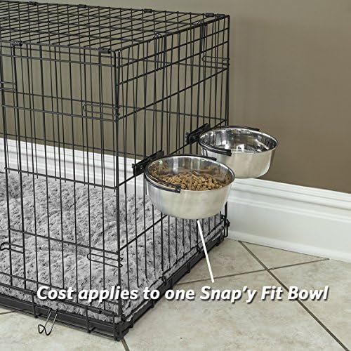 MidWest Homes for Pets Snap'y Fit Stainless Steel Food or Water Bowl, Holds 10 Ounces, Mounts to Wire Crates, No-Tip Design, Rust-Resistant, for Small Dogs and Cats