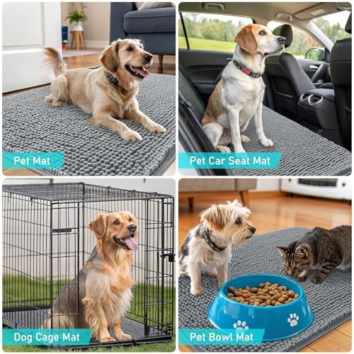 OLANLY Dog Door Mat for Muddy Paws 44x32, Super Absorbent Chenille Mud Mat