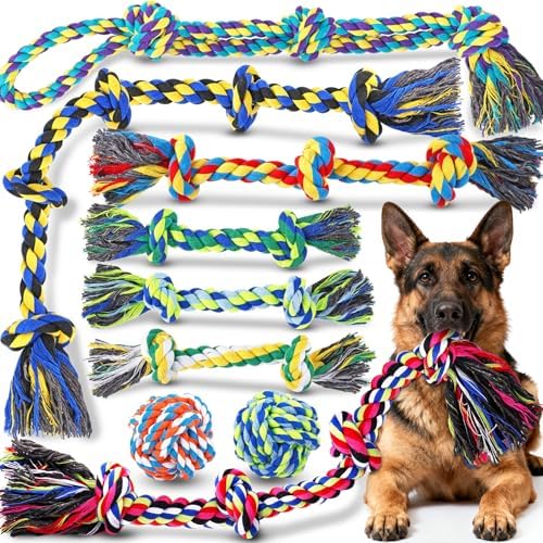9-Pack Dog Rope Toys for Large Dogs – Strong Tug Toys for Aggressive Chewers, Ideal for Tug-of-War & Teeth Cleaning, Multi-Style Rope Set for Active Dogs
