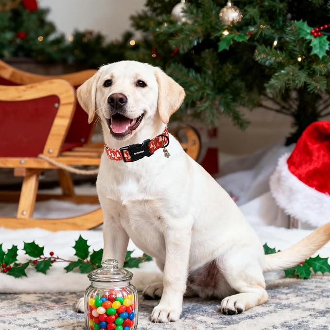 DOGWONG Red Christmas Dog Collar, Cute Christmas Tree Dog Collar Durable Soft Fabric Pet Dog Collars Girl Boy Puppy Necklace for Small Medium Large Dogs，M