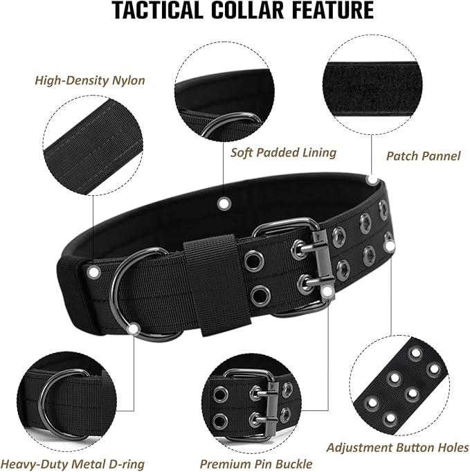 Tactical Dog Collar Heavy Duty Metal Buckle Collars for Medium Large Dogs