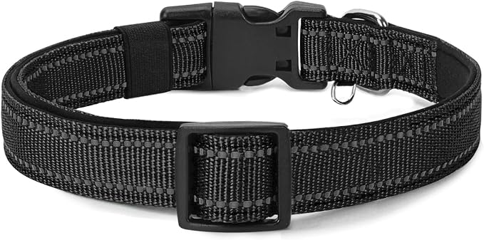 Reflective Nylon Dog Collar for Large Dogs,Neoprene Padding,Black