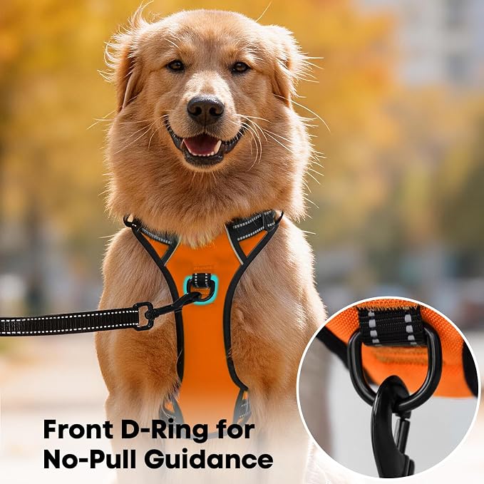 PoyPet No Pull Dog Harness Large, Reflective Vest with Front Clip & Handle