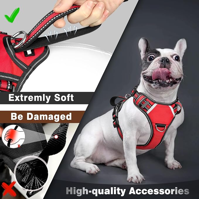 WINSEE Service Dog Vest No Pull Dog Harness with 7 Dog Patches, Reflective Pet Harness with Durable Soft Padded Handle for Training Small, Medium, Large, and Extra-Large Dogs