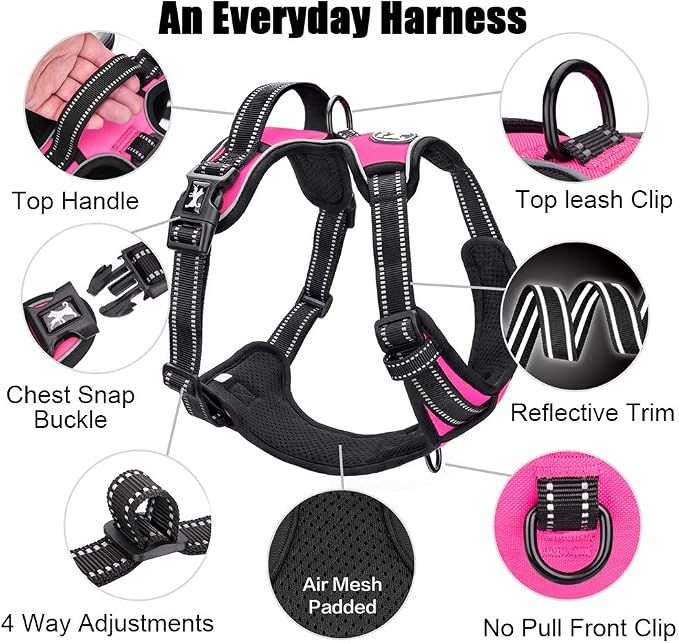 PoyPet No Pull Dog Harness Large, Reflective Vest with Front Clip & Handle