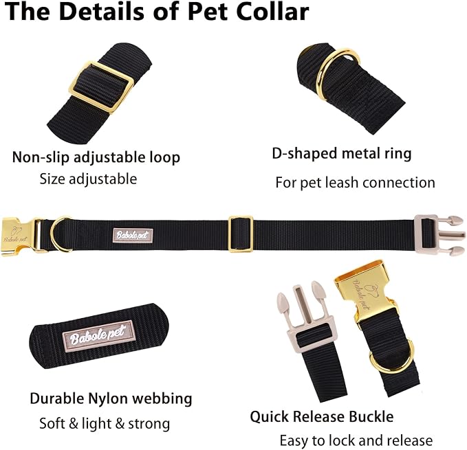 Nylon Dog Collar - Adjustable Black Soft Webbing Dog Collars for Small Medium Large Dogs Boy Girl Puppy Collar with Safety Metal Buckle S