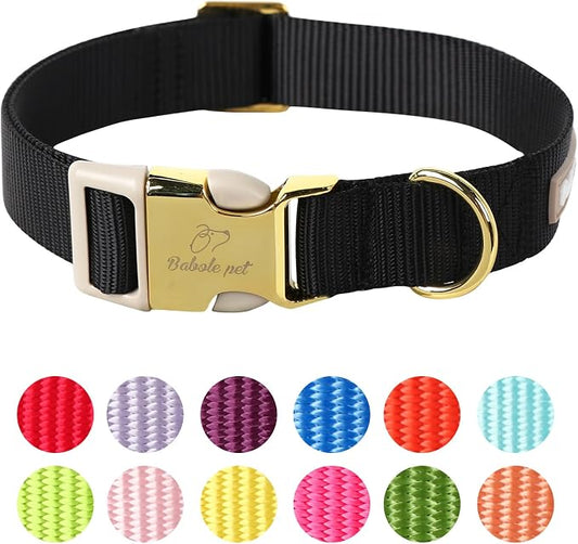 Nylon Dog Collar - Adjustable Black Soft Webbing Dog Collars for Small Medium Large Dogs Boy Girl Puppy Collar with Safety Metal Buckle S