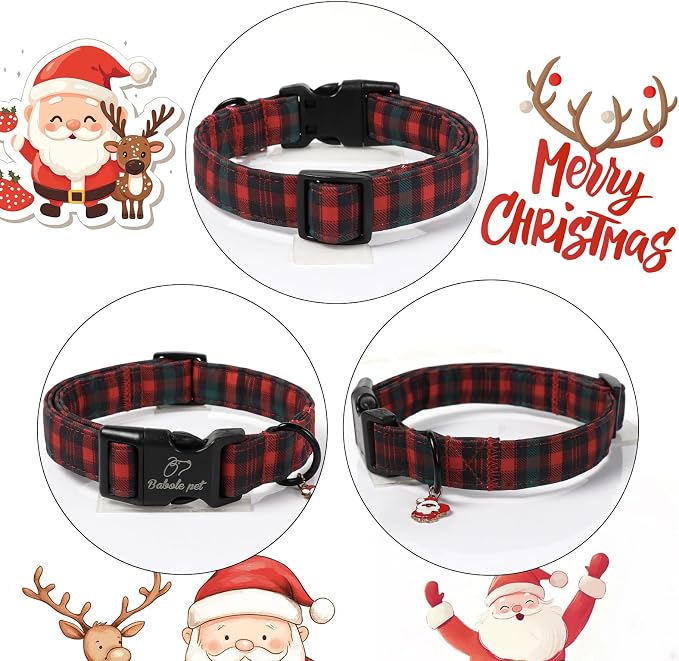 Christmas Dog Collar for Large Dogs - Vintage Red Green Tartan Christmas Collars for Dogs, Soft Adjustable Winter Holiday Dog Collars with Quick Release Buckle L