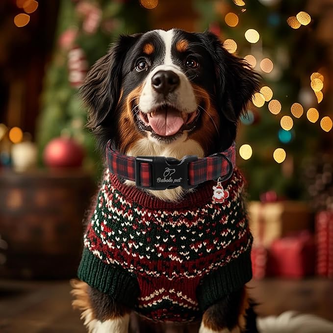 Christmas Dog Collar for Small Dogs - Vintage Red Green Tartan Christmas Collars for Dogs, Soft Adjustable Winter Holiday Dog Collars with Quick Release Buckle S