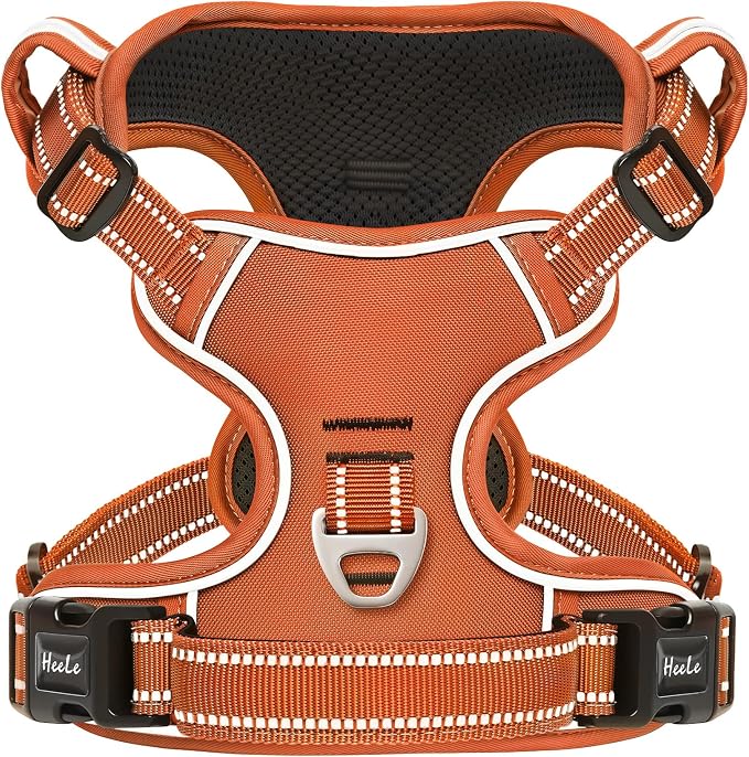 HEELE Dog Harness for Large Dogs No Pull Dog Vest Harness for Large Dog with Soft Padded Handle Reflective for Outdoor Training, Pumpkin Orange, XL