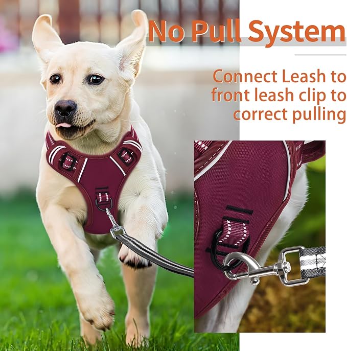 HEELE Dog Harness for Medium Dogs No Pull Dog Vest Harness with Soft Padded Handle Reflective for Outdoor Training, Burgundy Red, M