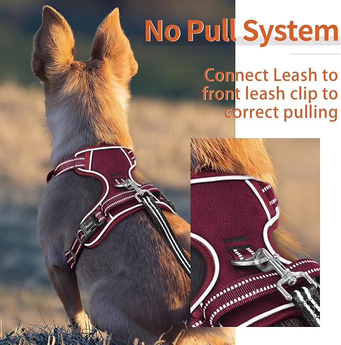 HEELE Dog Harness for Medium Dogs No Pull Dog Vest Harness with Soft Padded Handle Reflective for Outdoor Training, Burgundy Red, M