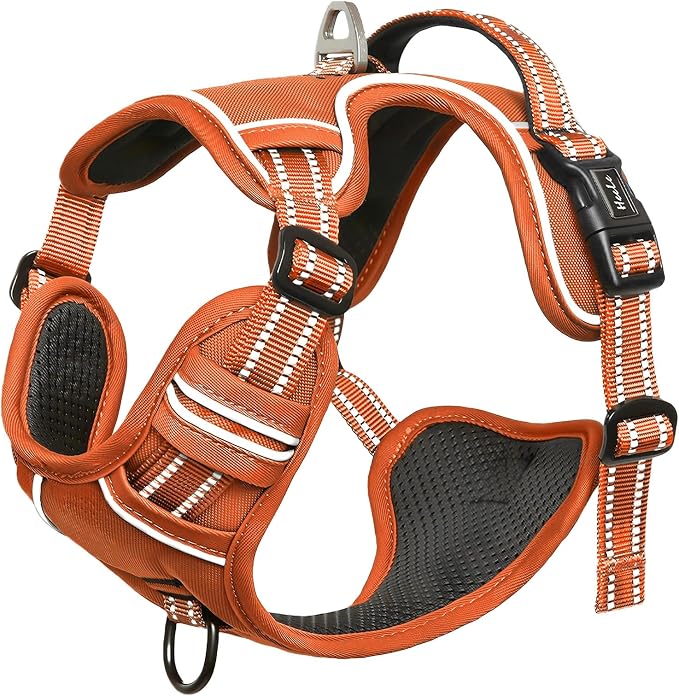 HEELE Dog Harness for Large Dogs No Pull Dog Vest Harness for Large Dog with Soft Padded Handle Reflective for Outdoor Training, Pumpkin Orange, XL